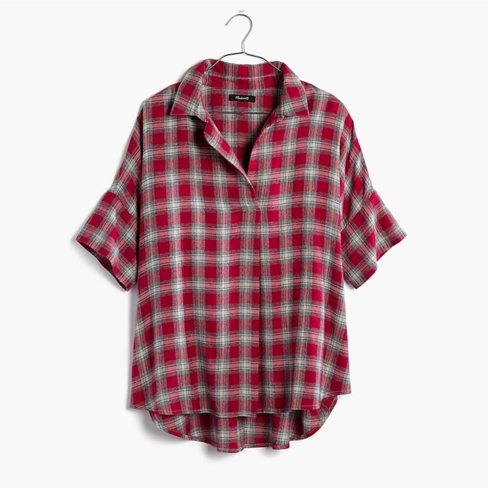 Madewell Courier Button-Back Flannel Shirt - Red - M